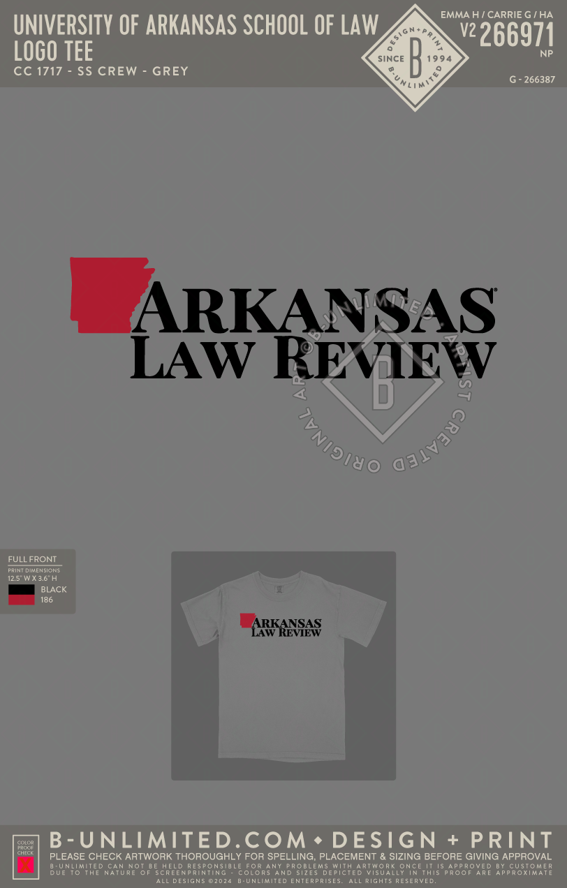 University of Arkansas School of Law - Logo Tee - CC - 1717 - SS Crew - Grey