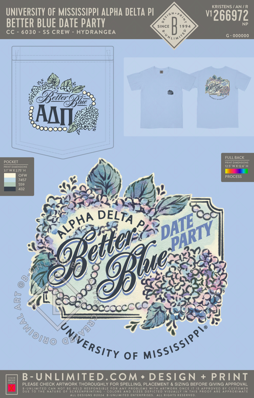 University of Mississippi Alpha Delta Pi - Better Blue Date Party - CC - 6030 - SS Pocket - Hydrangea