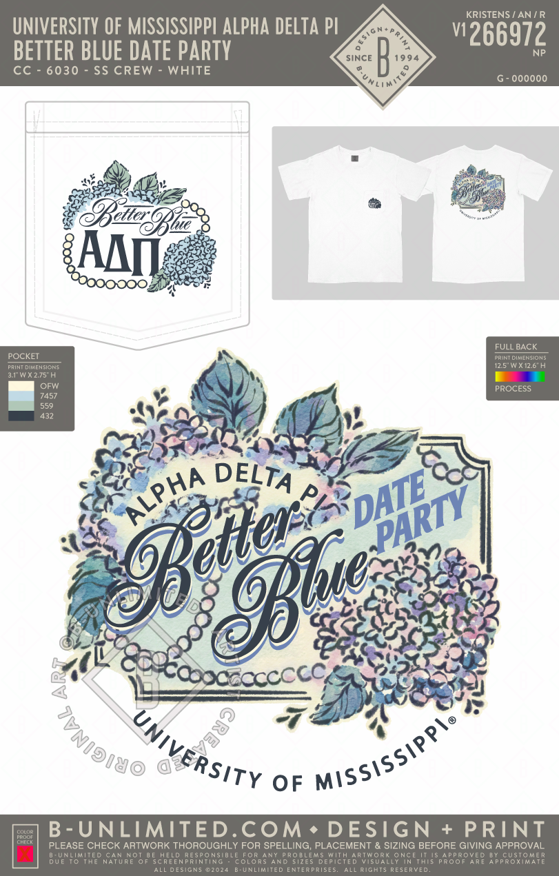 University of Mississippi Alpha Delta Pi - Better Blue Date Party - CC - 6030 - SS Pocket - White