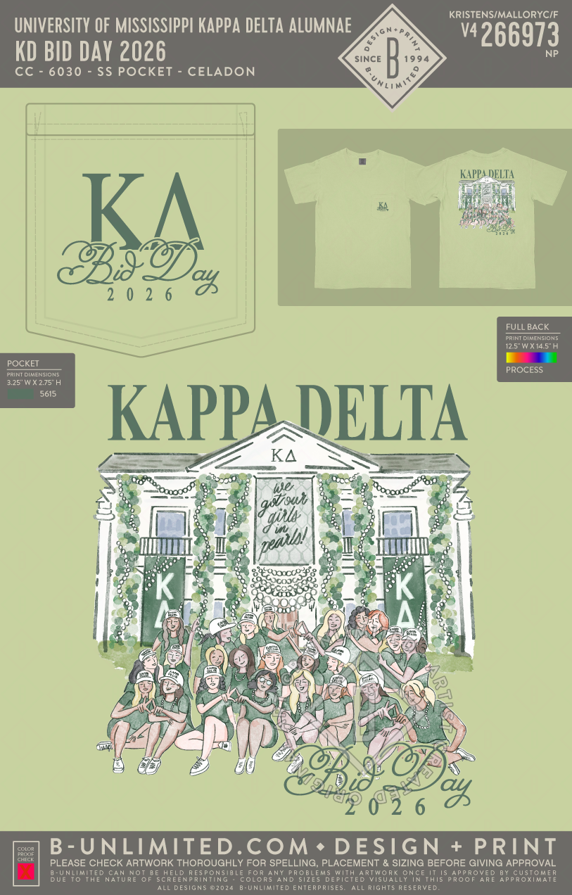 University of Mississippi Kappa Delta - KD Bid Day 2026 - CC - 6030 - SS Pocket - Celadon