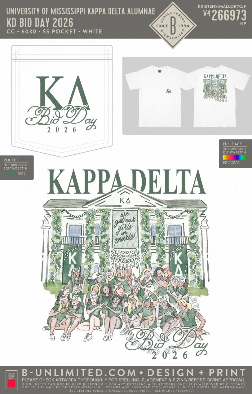 University of Mississippi Kappa Delta - KD Bid Day 2026 - CC - 6030 - SS Pocket - White