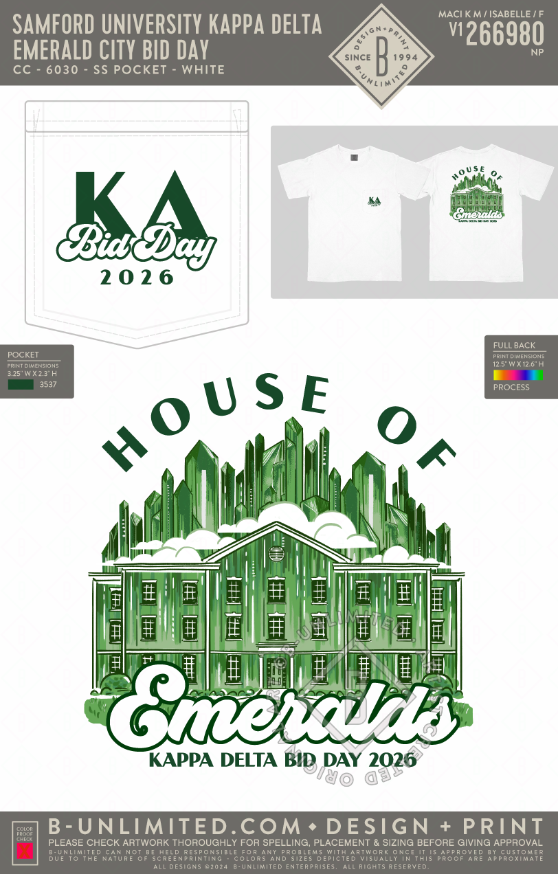 Samford University Kappa Delta - Emerald City Bid Day - CC - 6030 - SS Pocket - White