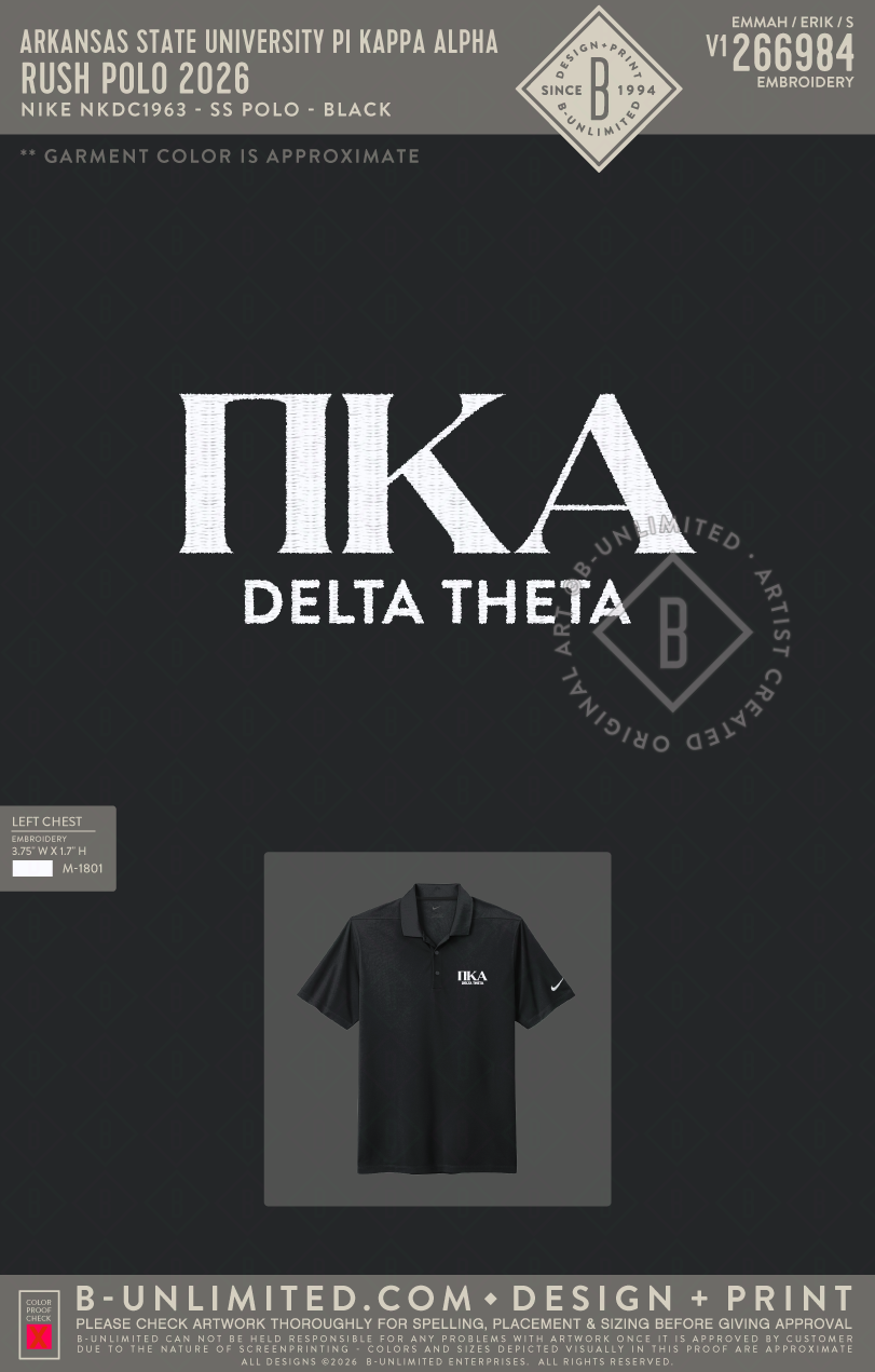 Arkansas State University Pi Kappa Alpha - Rush Polo 2026 - Nike - NKDC1963 - SS Polo - Black