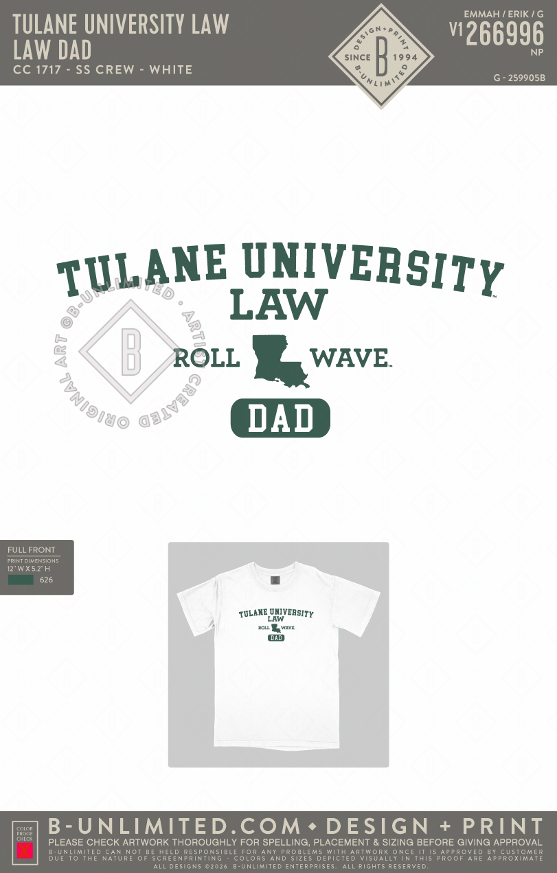 Tulane University Law - Law DAD - CC - 1717 - SS Crew - White