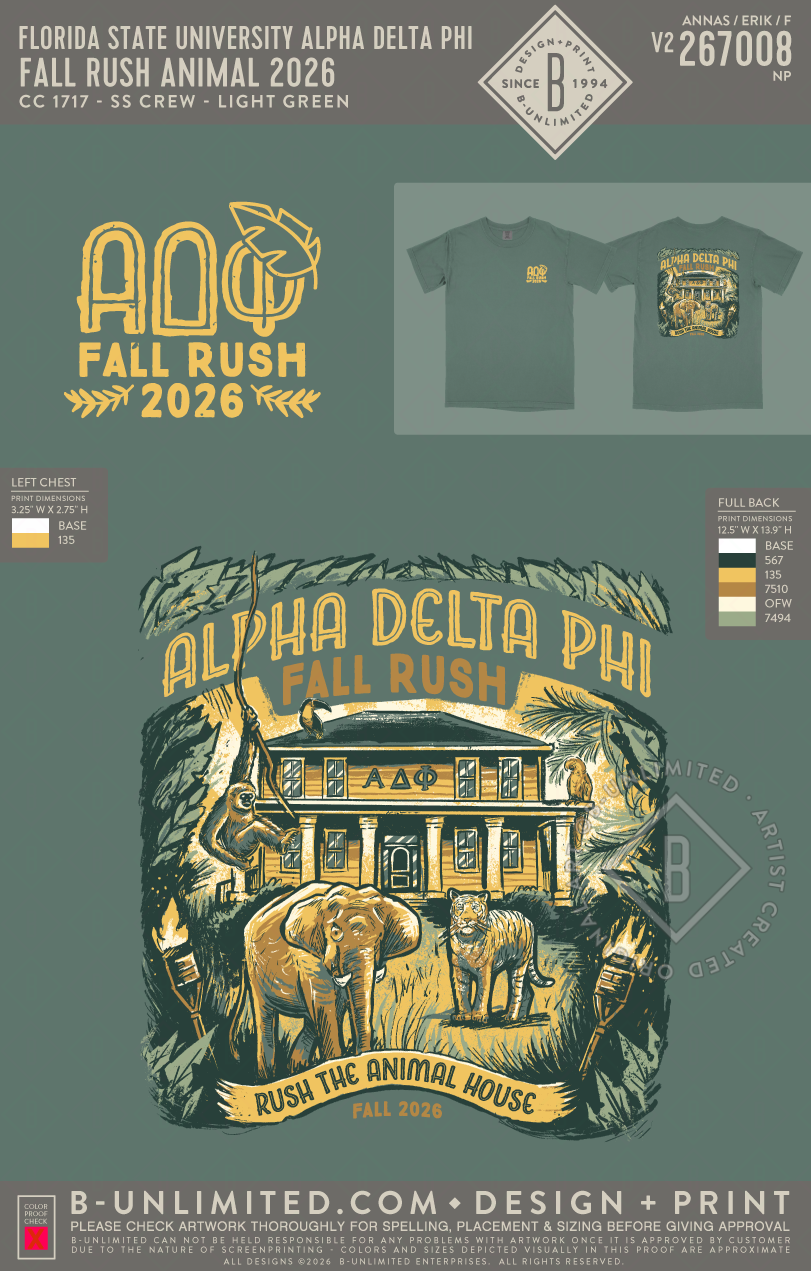 Florida State University Alpha Delta Phi - Fall Rush Animal 2026 - CC - 1717 - SS Crew - Light Green
