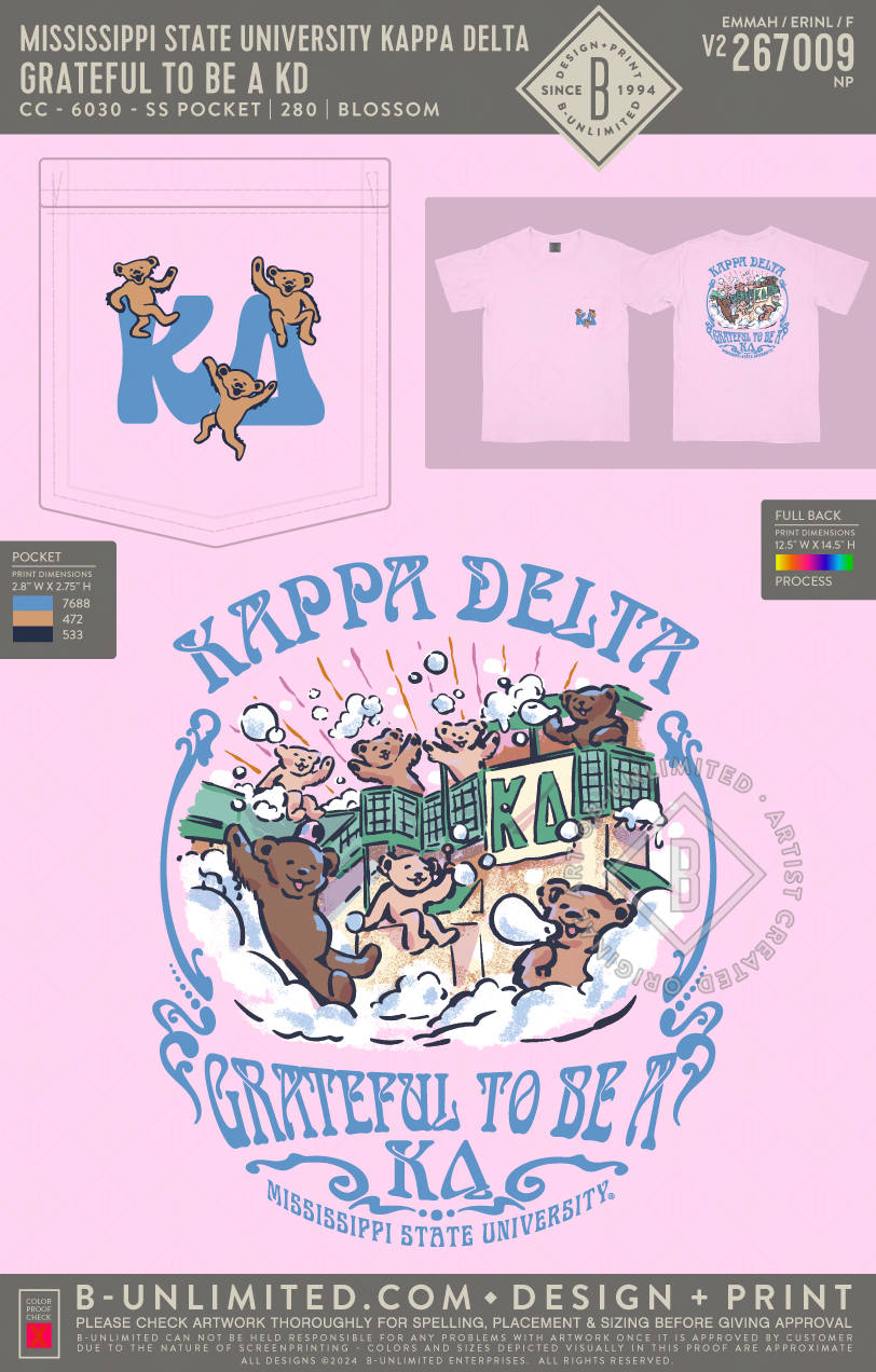 Mississippi State University Kappa Delta - Grateful to be a KD - CC - 6030 - SS Pocket - Blossom