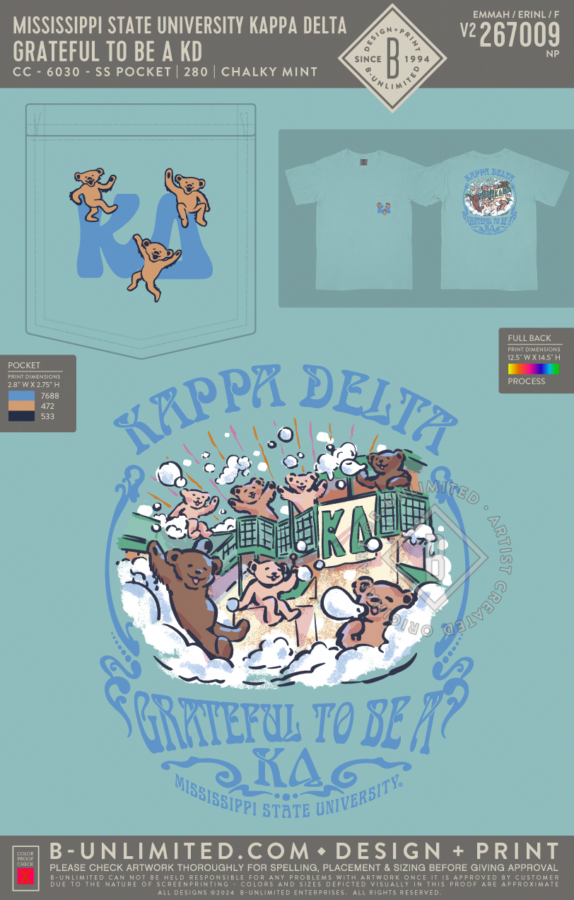 Mississippi State University Kappa Delta - Grateful to be a KD - CC - 6030 - SS Pocket - Chalky Mint
