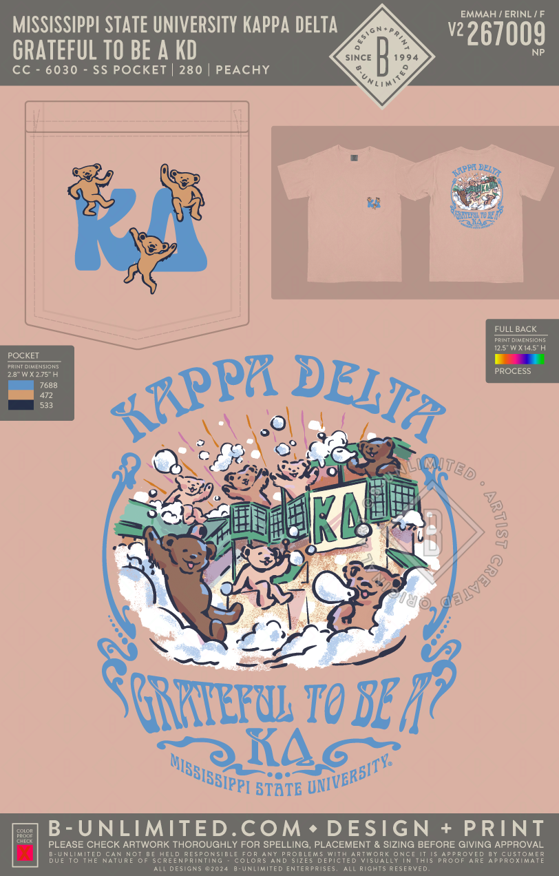 Mississippi State University Kappa Delta - Grateful to be a KD - CC - 6030 - SS Pocket - Peachy