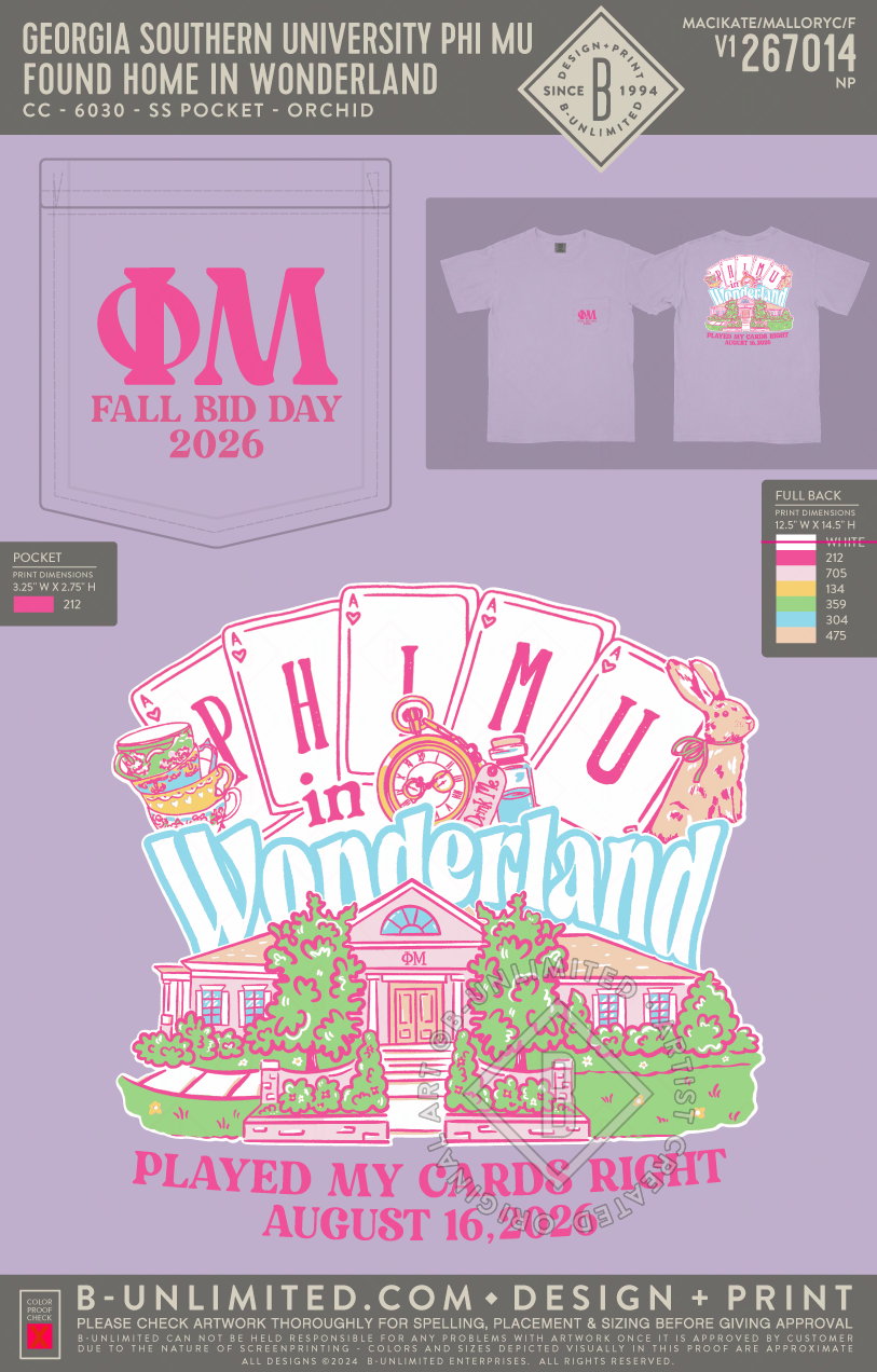 Georgia Southern University Phi Mu - Found Home in Wonderland - CC - 6030 - SS Pocket - Orchid