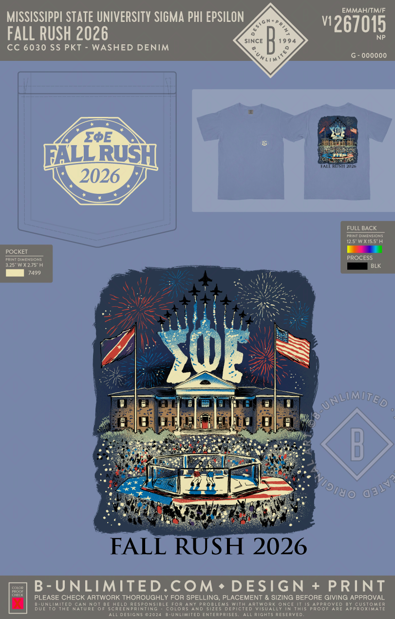 Mississippi State University Sigma Phi Epsilon - Fall Rush 2026 - CC - 6030 - SS Pocket - Washed Denim