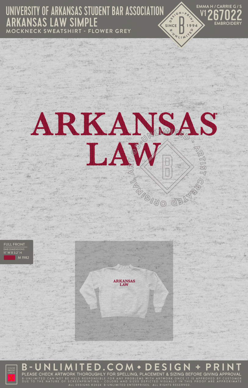 University of Arkansas Student Bar Association - Arkansas Law Simple - Tap Stitch - WW0004-P001-V2 - Mockneck Crewneck Sweatshirt - Flower Grey