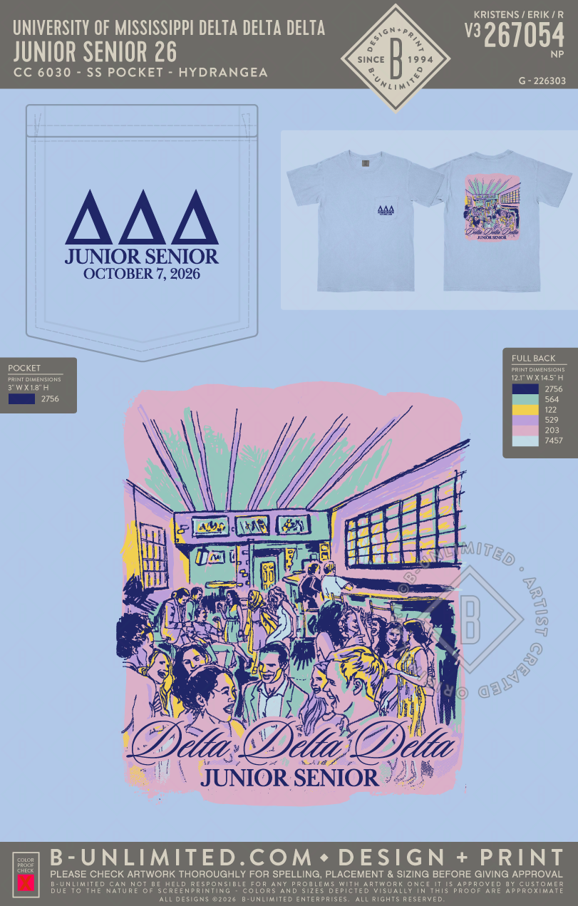University of Mississippi Delta Delta Delta - Junior Senior 26 - CC - 6030 - SS Pocket - Hydrangea