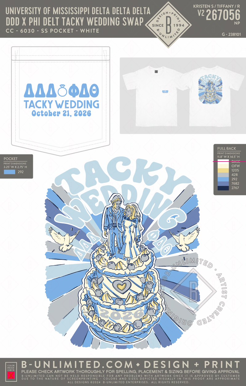 University of Mississippi Delta Delta Delta - DDD x Phi Delt Tacky Wedding Swap - CC - 6030 - SS Pocket - White