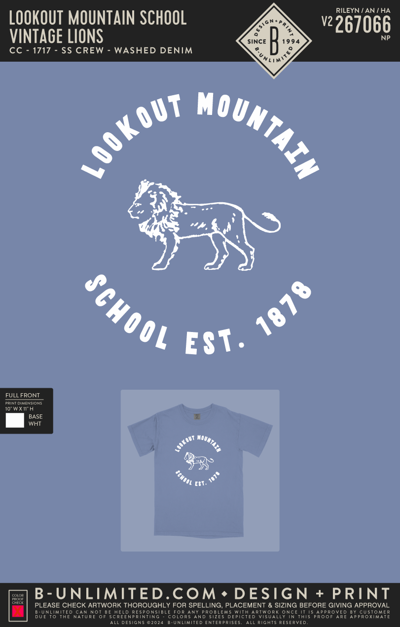 Lookout Mountain School - Vintage Lions (ADULT) - CC - 1717 - SS Crew - Washed Denim