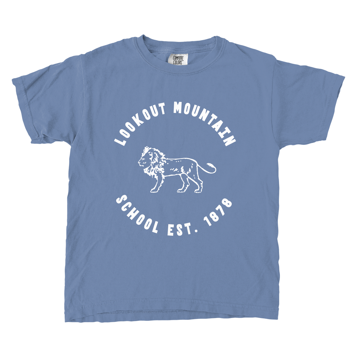 Lookout Mountain School - Vintage Lions (YOUTH) - CC - 9018 - Youth SS Crew - Washed Denim