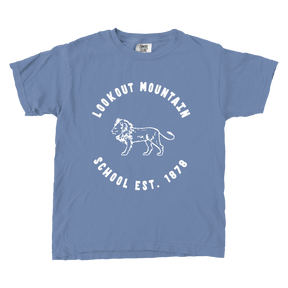 Lookout Mountain School - Vintage Lions (YOUTH) - CC - 9018 - Youth SS Crew - Washed Denim