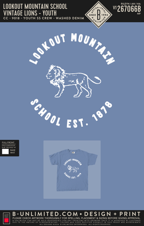 Lookout Mountain School - Vintage Lions (YOUTH) - CC - 9018 - Youth SS Crew - Washed Denim
