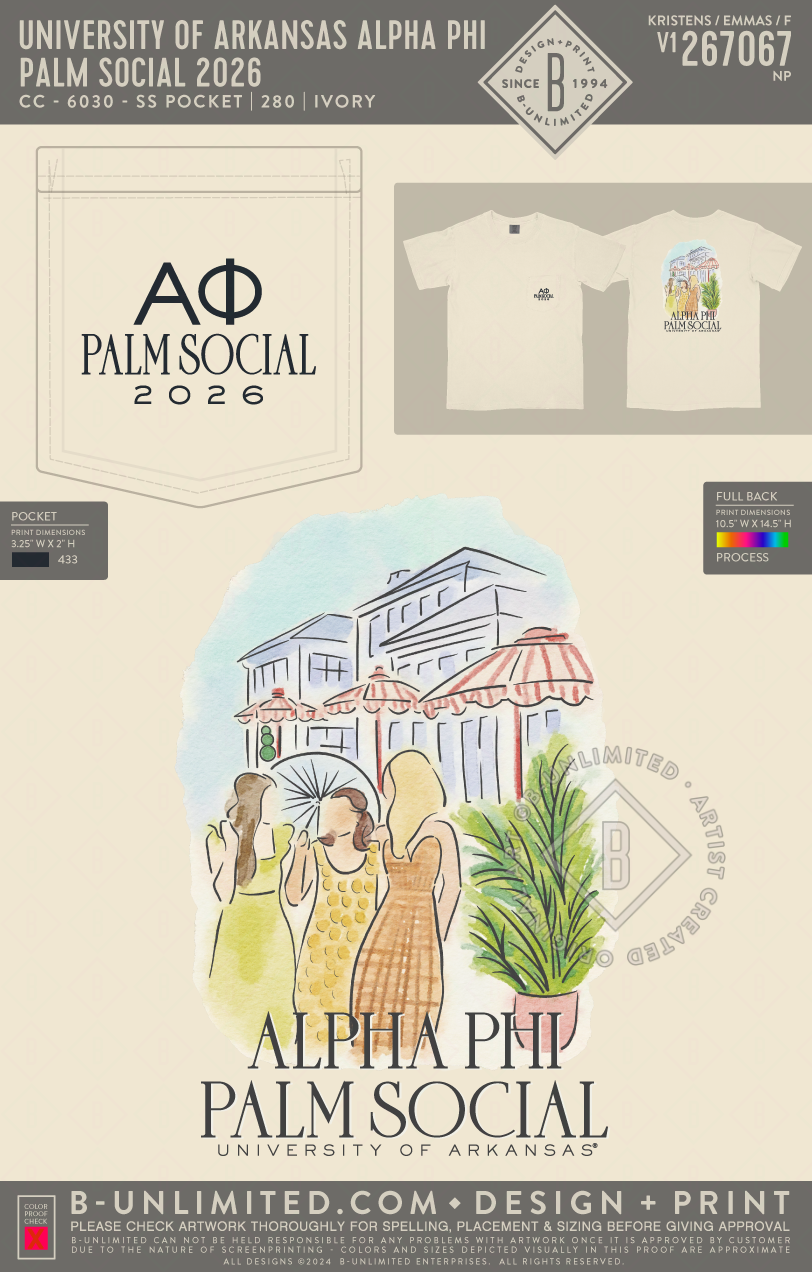 University of Arkansas Alpha Phi - Palm Social 2026 - CC - 6030 - SS Pocket - Ivory