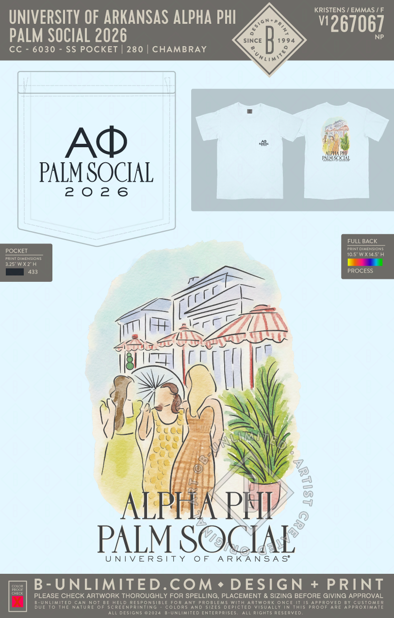 University of Arkansas Alpha Phi - Palm Social 2026 - CC - 6030 - SS Pocket - Chambray