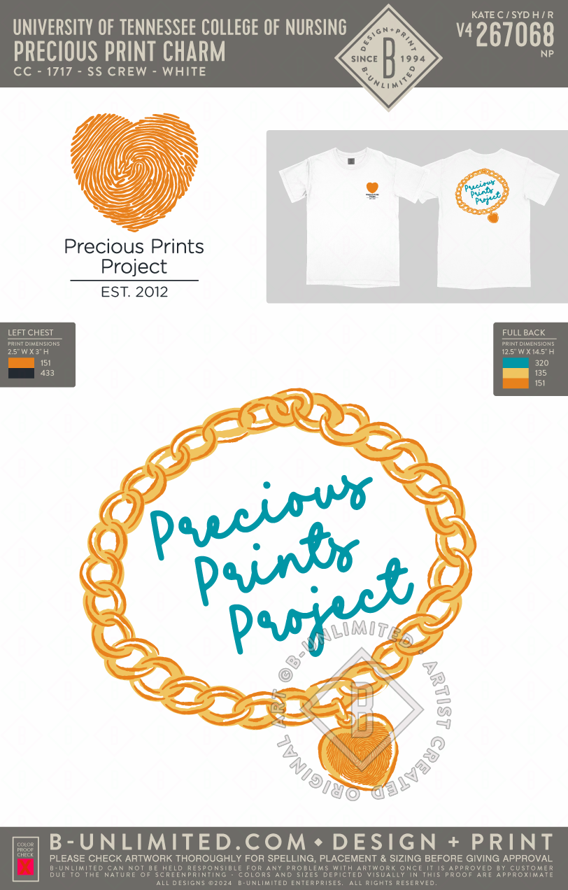 University of Tennessee College of Nursing - Precious Print Charm - CC - 1717 - SS Crew - White