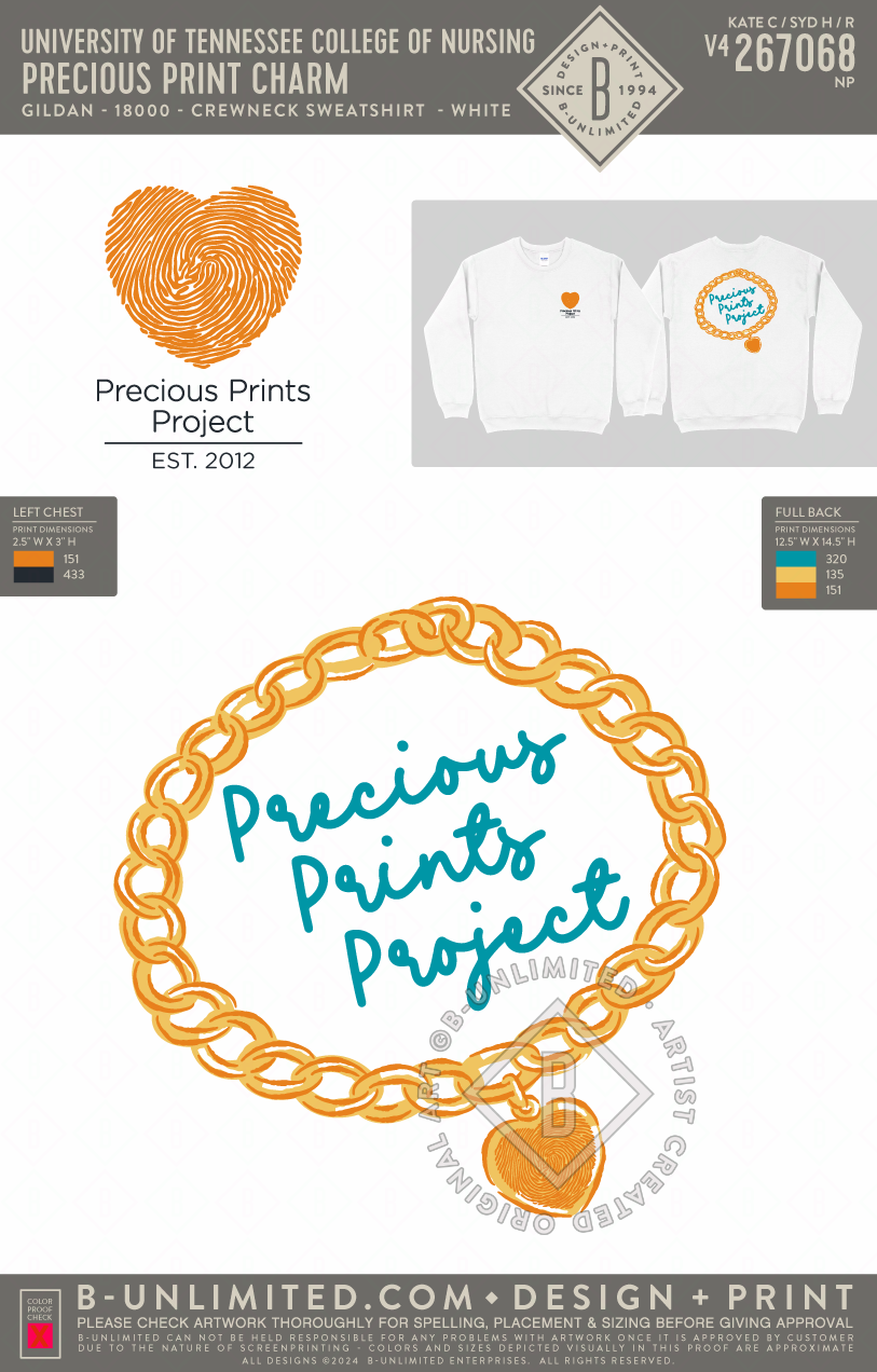 University of Tennessee College of Nursing - Precious Print Charm - Gildan - 18000 - Crewneck Sweatshirt - White