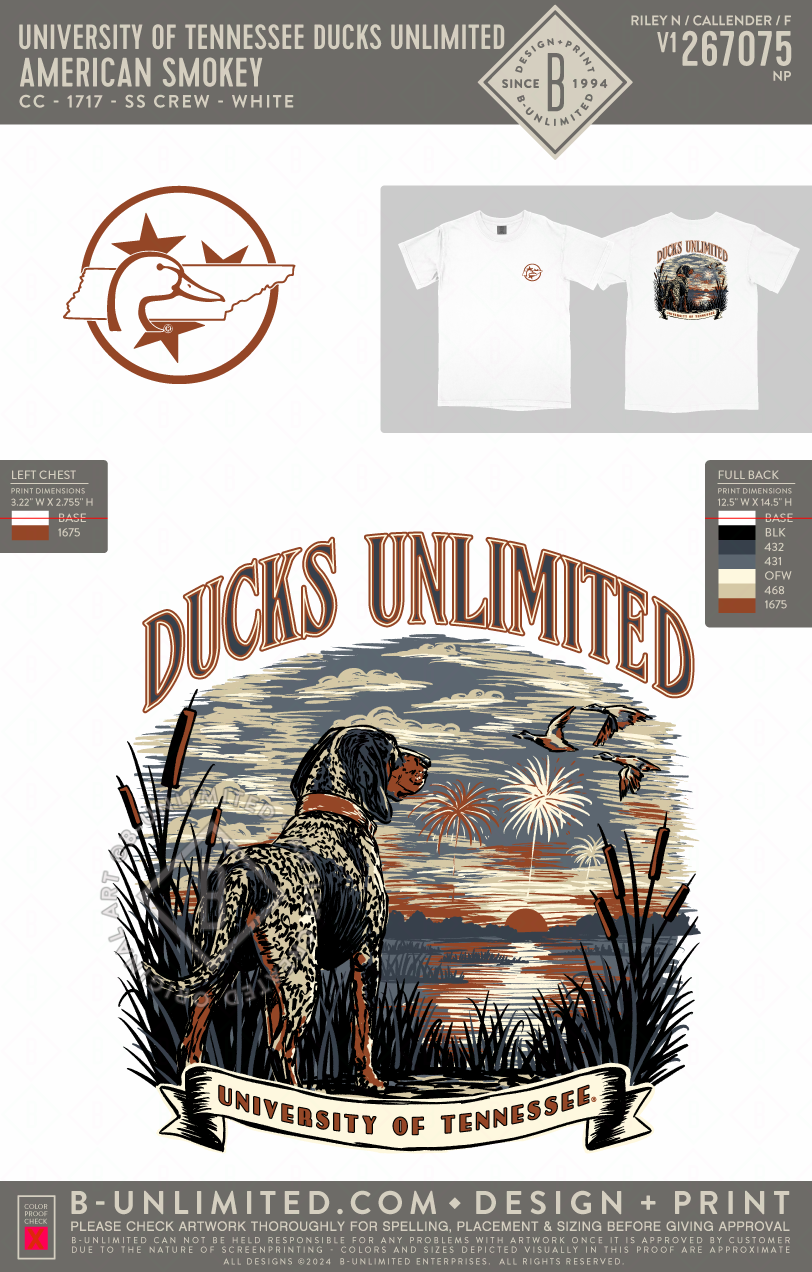 University of Tennessee Ducks Unlimited - American Smokey - CC - 1717 - SS Crew - White