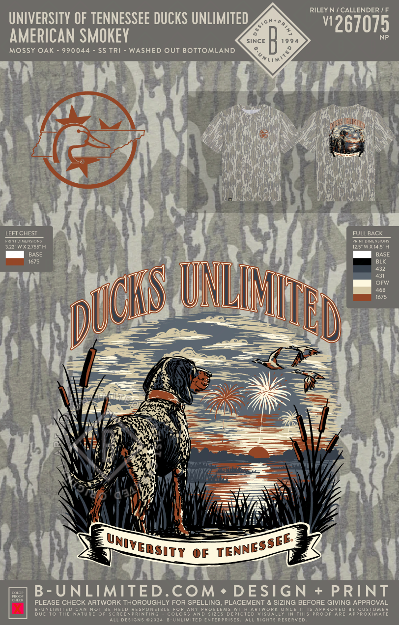 University of Tennessee Ducks Unlimited - American Smokey - Mossy Oak - 990044 - Short Sleeve Tri-Blend - Washed Out Orginal Bottomland