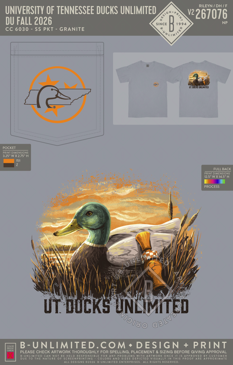 University of Tennessee Ducks Unlimited - DU Fall 2026 - CC - 6030 - SS Pocket - Granite
