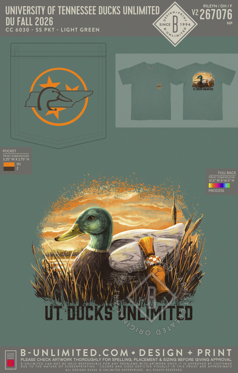 University of Tennessee Ducks Unlimited - DU Fall 2026 - CC - 6030 - SS Pocket - Light Green