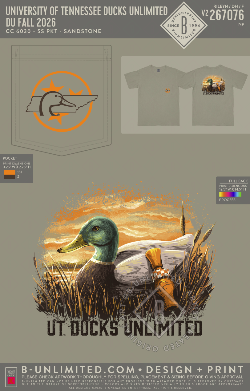 University of Tennessee Ducks Unlimited - DU Fall 2026 - CC - 6030 - SS Pocket - Sandstone