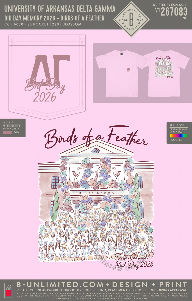 University of Arkansas Delta Gamma - Bid Day Memory 2026 - Birds of a Feather - CC - 6030 - SS Pocket - Blossom