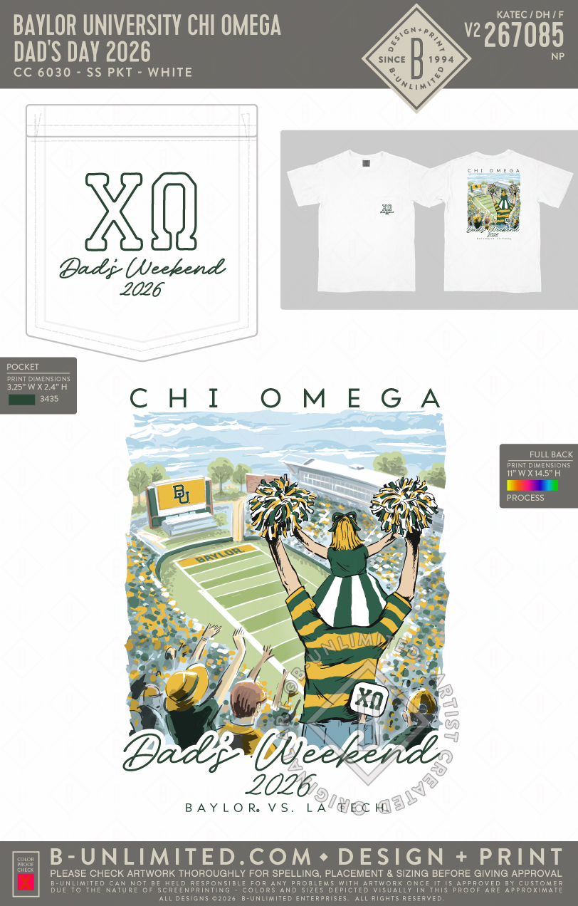 Baylor University Chi Omega - Dad's Day 2026 - CC - 6030 - SS Pocket - White