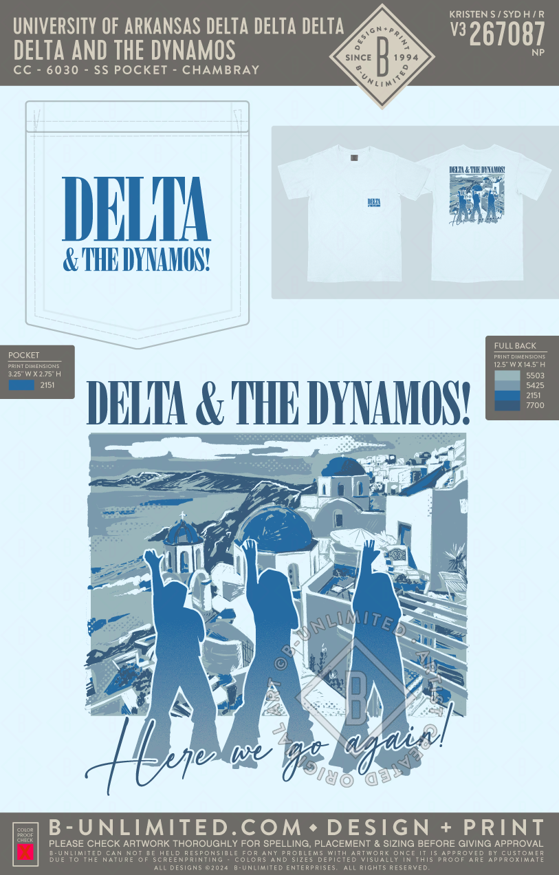 University of Arkansas Delta Delta Delta - Delta and The Dynamos - CC - 6030 - SS Pocket - Chambray