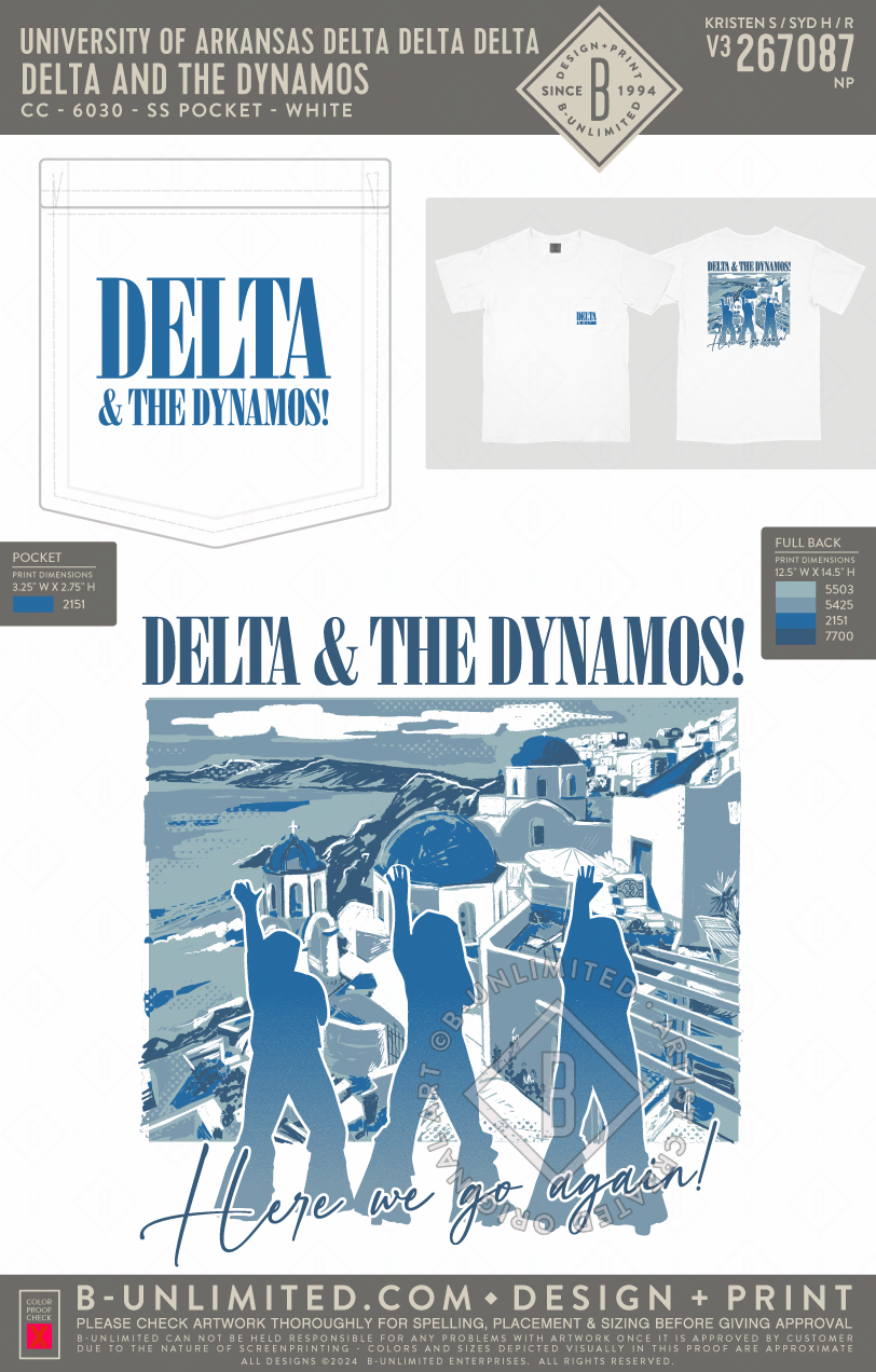 University of Arkansas Delta Delta Delta - Delta and The Dynamos - CC - 6030 - SS Pocket - White
