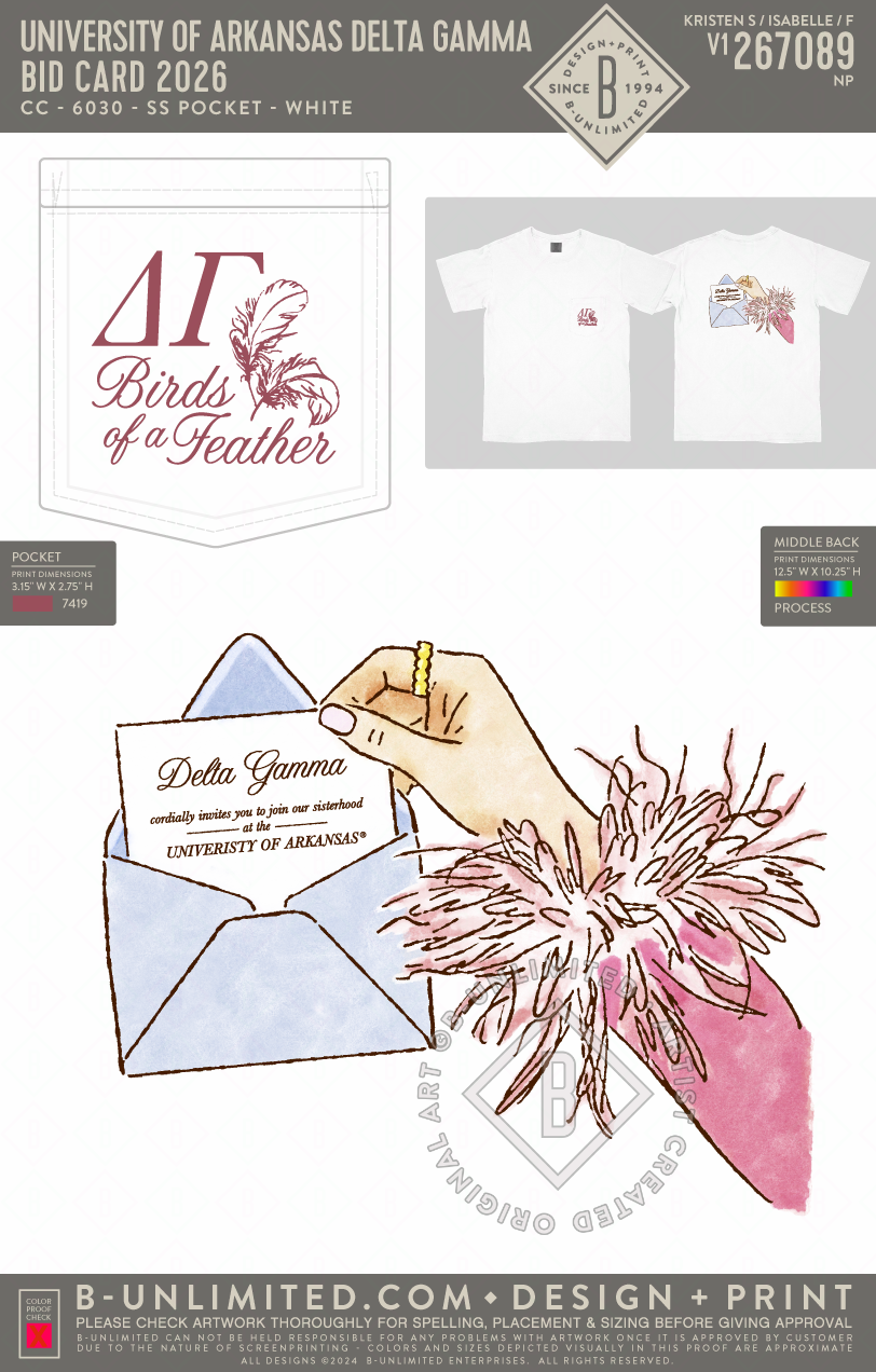 University of Arkansas Delta Gamma - Bid Card 2026 - CC - 6030 - SS Pocket - White