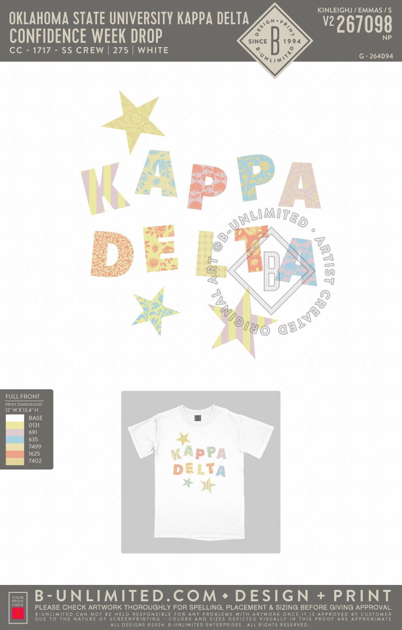 Oklahoma State University Kappa Delta - Confidence Week Drop - CC - 1717 - SS Crew - White