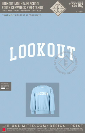 Lookout Mountain School - Youth Crewneck Sweatshirt - Hanes - P360 - Youth Sweatshirt - Light Blue