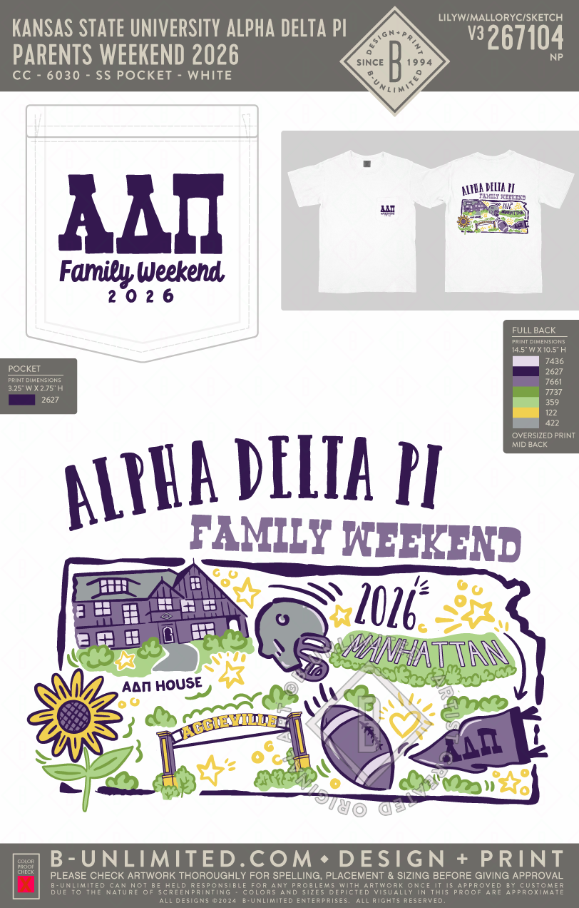 Kansas State University Alpha Delta Pi - Parents Weekend 2026 - CC - 6030 - SS Pocket - White