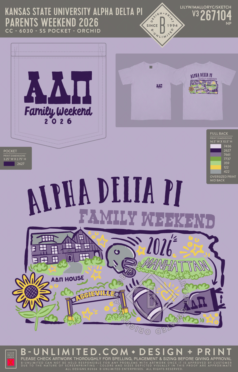 Kansas State University Alpha Delta Pi - Parents Weekend 2026 - CC - 6030 - SS Pocket - Orchid