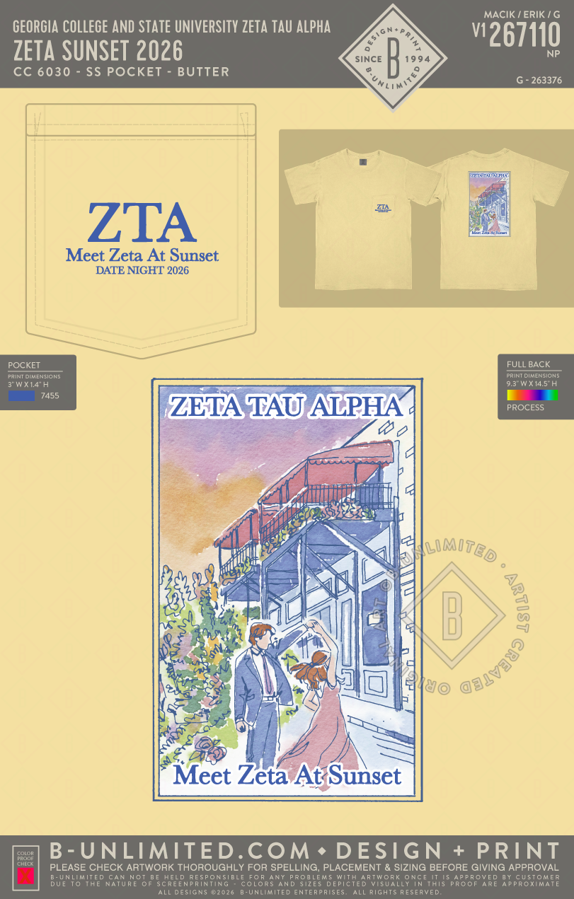 Georgia College and State University Zeta Tau Alpha - Zeta Sunset 2026 - CC - 6030 - SS Pocket - Butter