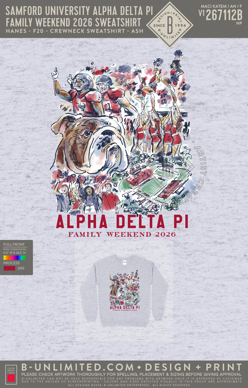 Samford University Alpha Delta Pi - Family Weekend 2026 Sweatshirt - Hanes - F260 - Sweatshirt - Ash