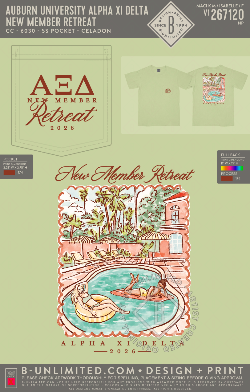 Auburn University Alpha Xi Delta - New Member Retreat - CC - 6030 - SS Pocket - Celadon