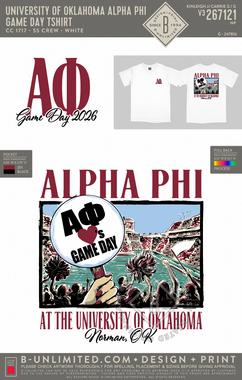 University of Oklahoma Alpha Phi - Game Day Tshirt - CC - 1717 - SS Crew - White