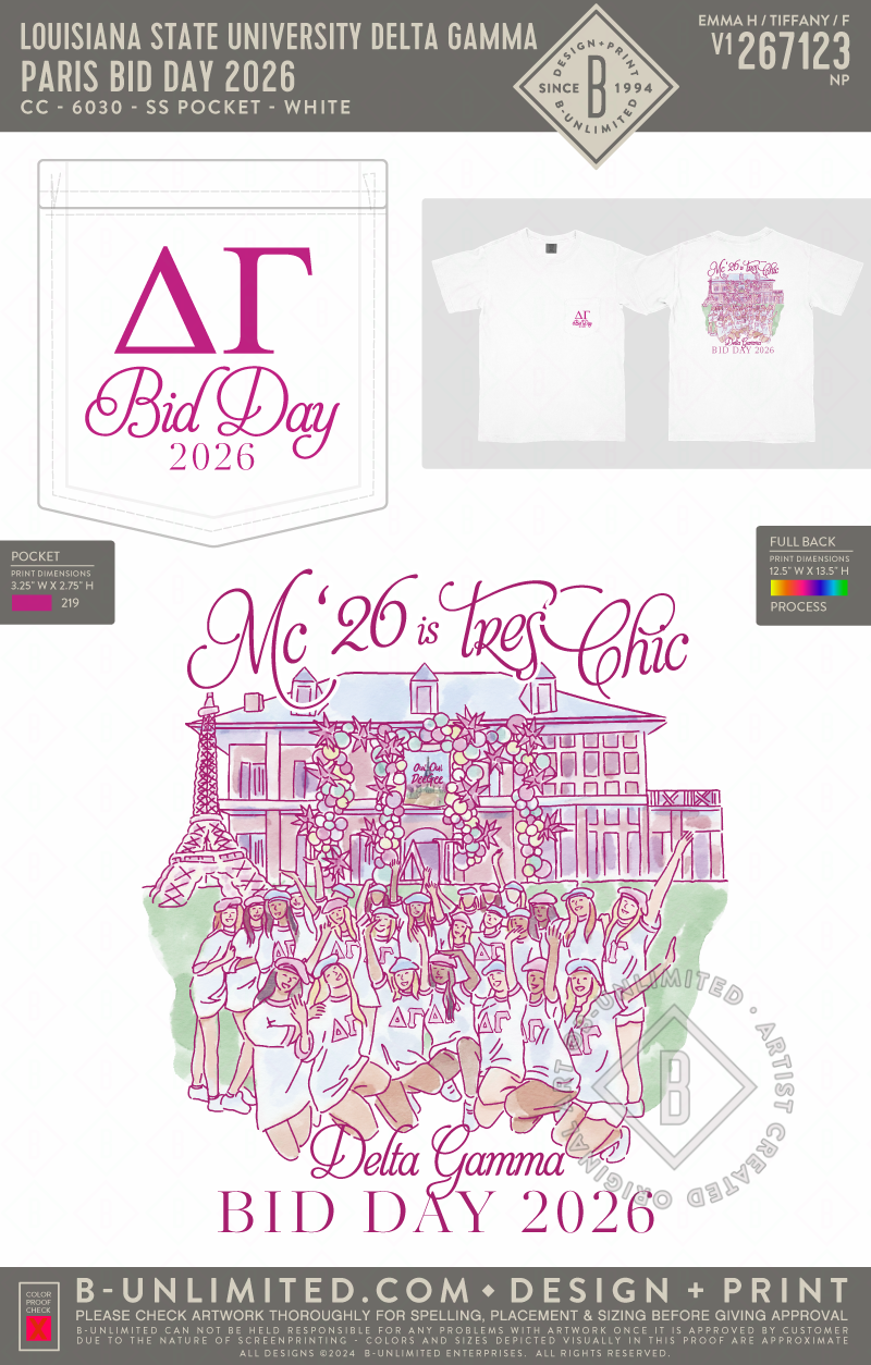 Louisiana State University Delta Gamma - Paris Bid Day 2026 - CC - 6030 - SS Pocket - White
