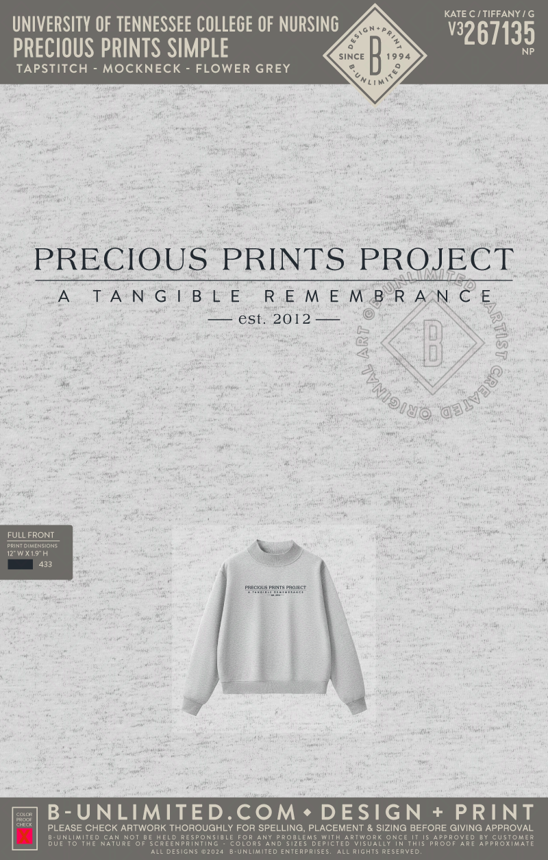 University of Tennessee College of Nursing - Precious Prints Simple - Tap Stitch - WW0004-P001-V2 - Mockneck Crewneck Sweatshirt - Flower Grey