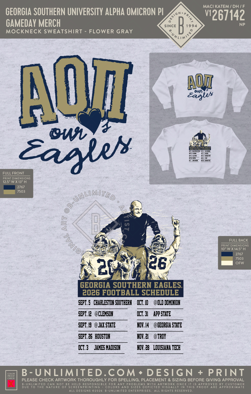 Georgia Southern University Alpha Omicron Pi - Gameday Merch - Tap Stitch - WW0004-P001-V2 - Mockneck Crewneck Sweatshirt - Flower Grey