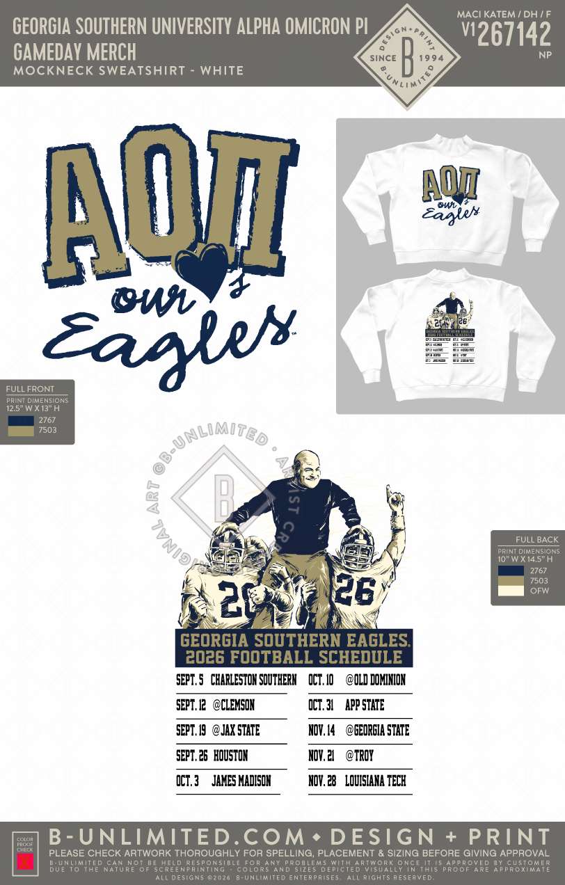 Georgia Southern University Alpha Omicron Pi - Gameday Merch - Tap Stitch - WW0004-P001-V2 - Mockneck Crewneck Sweatshirt - White