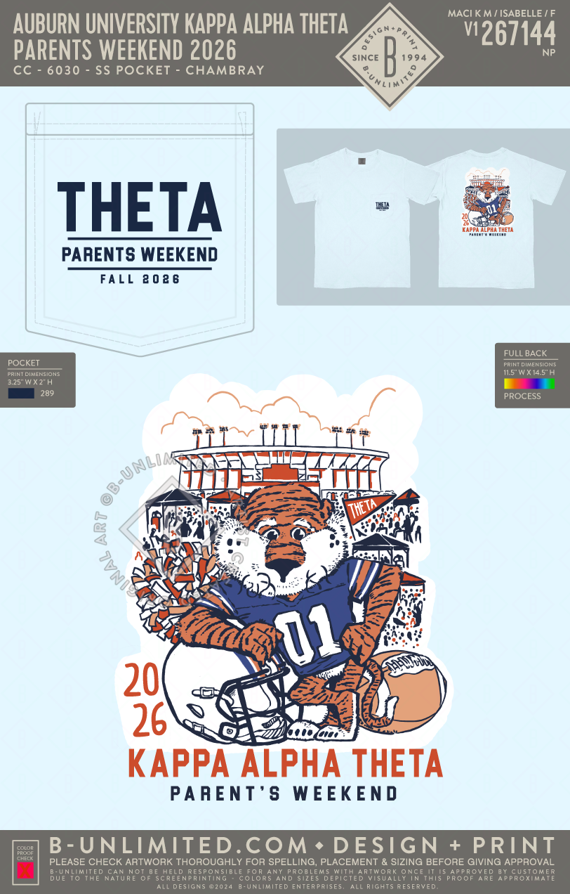 Auburn University Kappa Alpha Theta - Parents Weekend 2026 - CC - 6030 - SS Pocket - Chambray
