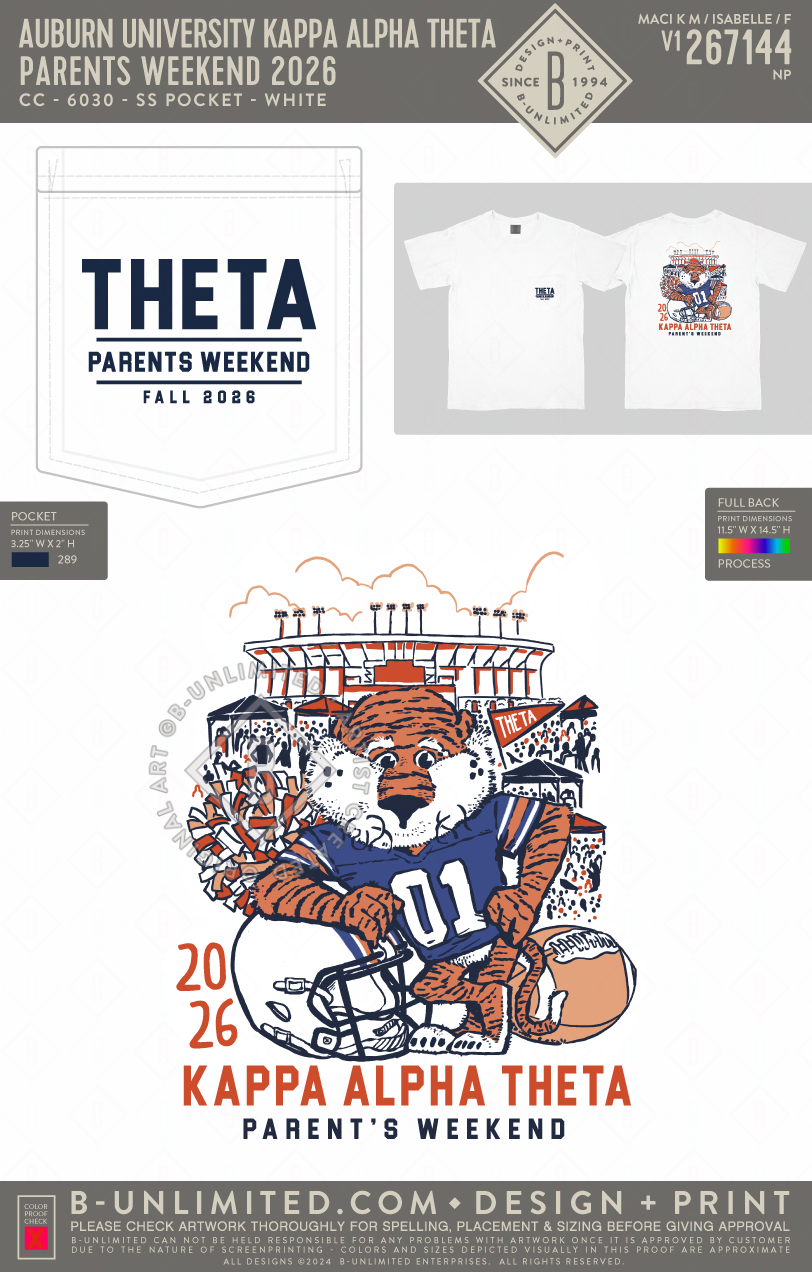 Auburn University Kappa Alpha Theta - Parents Weekend 2026 - CC - 6030 - SS Pocket - White