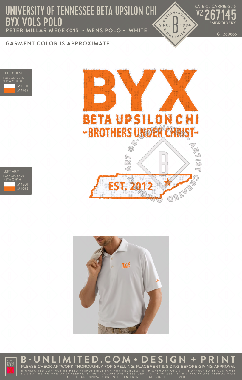 University of Tennessee Beta Upsilon Chi - BYX Vols Polo - Peter Millar - ME0EK01S - Solid Performance Polo - Self Collar - White